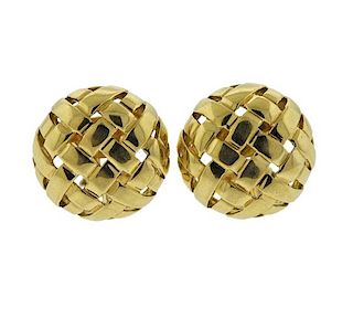 Tiffany &amp; Co 18k Gold Basketweave Stud Earrings