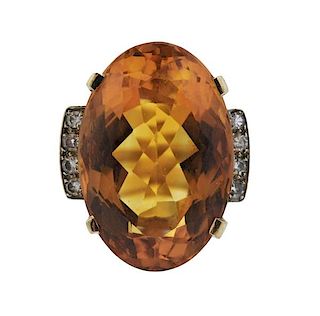 14K Gold Diamond Orange Stone Cocktail Ring