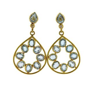 22K Gold Blue Stone Drop Earrings