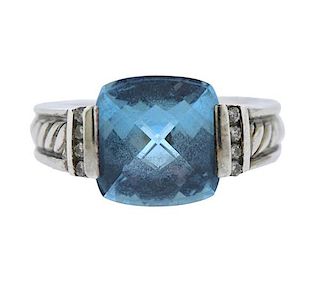 David Yurman Sterling Diamond Blue Stone Ring