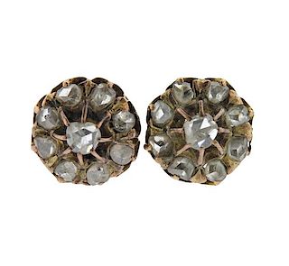 Antique 18K Gold Rose Cut Diamond Stud Earrings