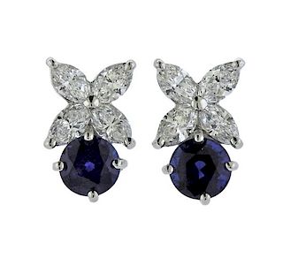 Tiffany &amp; Co Victoria Platinum Diamond Sapphire Stud Earrings