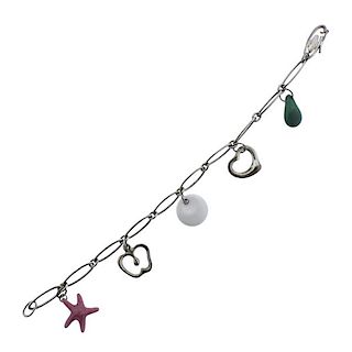 Tiffany &amp; Co Elsa Peretti Silver Gemstone Charm Bracelet