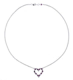18K Gold Diamond Pink Stone Heart Pendant Necklace 