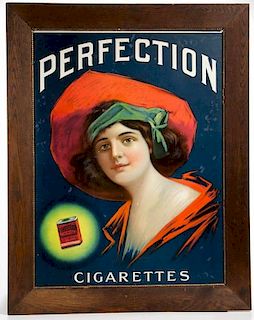 PERFECTION CIGARETTES CARDBOARD ADVERTISING SIGN