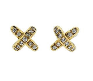 Tiffany &amp; Co 18K Gold Diamond X Stud Earrings