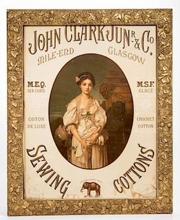 JOHN CLARK JR., & CO. SEWING COTTONS PAPER ADVERTISING SIGN