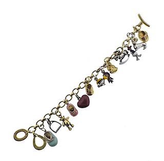 Links of London Gold Silver Diamond Enamel Charm Bracelet