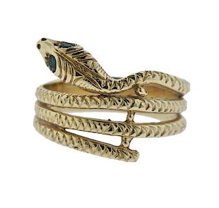 Vintage 14k Gold Green Stone Snake Ring