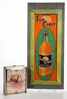 SUN-CREST SODA EMBOSSED TIN ADVERTISING SIGN