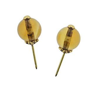 18K Gold Yellow Stone Ball Earrings