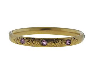 Antique Victorian 18K Gold Purple Stone Bangle Bracelet
