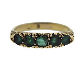 Antique 18K Gold Green Stone 5 Stone Ring