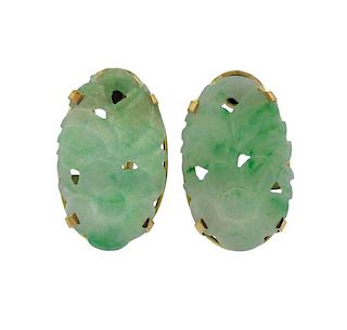 18K Gold Carved Jade Earrings