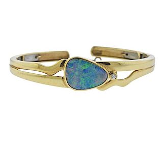 14K Gold Diamond Opal Cuff Bracelet