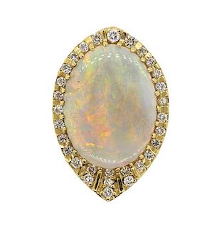 14K Gold Diamond Opal Brooch Pin