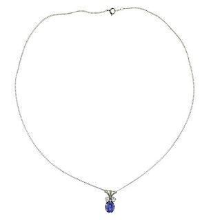 Jabel 14K Gold Diamond Blue Stone Pendant Necklace