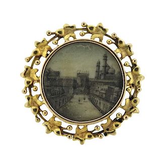 Antique 14K Gold Miniature Painting Brooch