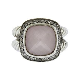 David Yurman Sterling Diamond Pink Stone Ring