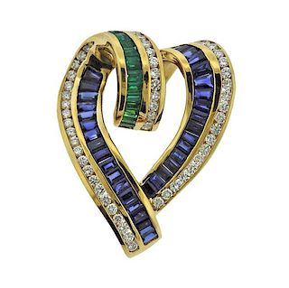 Charles Krypell 18K Gold Diamond Emerald Sapphire Pendant