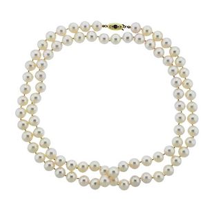 14K Gold Diamond Red Stone Pearl Necklace