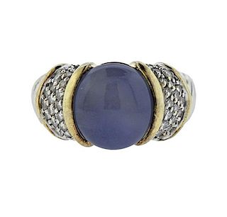 David Yurman 18K Gold Silver Diamond Blue Stone Ring
