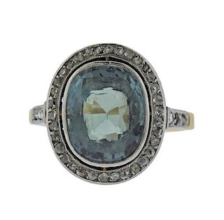 Antique 18K Gold Diamond Green Stone Ring