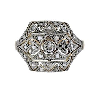 Art Deco 18K Gold Platinum Diamond Ring