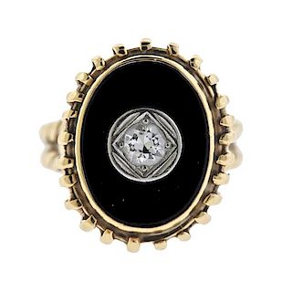 14k Gold Diamond Onyx Ring 