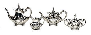 An American Silver Four-Piece Tea and Coffee Set, Reed & Barton, Taunton, MA, Mid 20th Century, Height of coffee pot 9 inches.