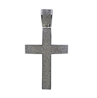Sterling Silver Diamond Large Cross Pendant 