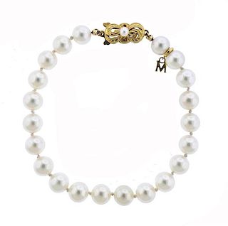 Mikimoto 7.5mm tto 8mm Pearl 18k Gold Bracelet 