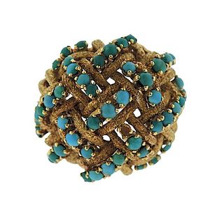 Mid Century J Rossi 18K Gold Turquoise Dome Ring