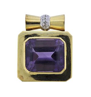 18K Gold Diamond Purple Stone Pendant
