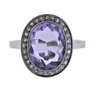 Antique 18K Gold Rose Cut Diamond Purple Stone Ring