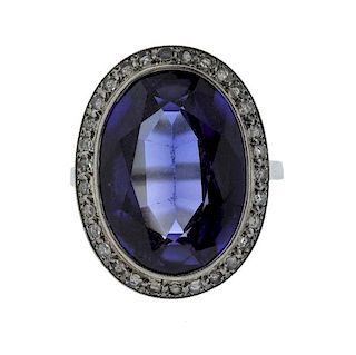 18K Gold Blue Stone Clear Stone Halo Ring