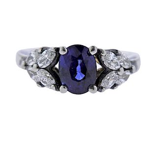 Tiffany &amp; Co Platinum Diamond Sapphire Ring