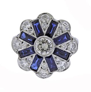 Platinum Filigree Diamond Sapphire Ring