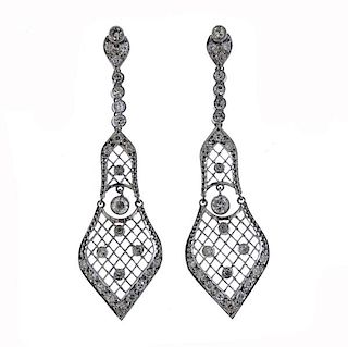Platinum Filigree Diamond Drop Earrings