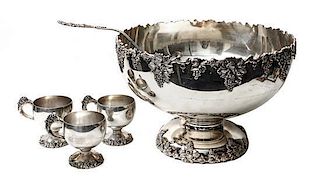 An American Silver-Plate Punch Set, International Silver Co., Meriden, CT, Vintage pattern, Diameter of bowl 13 1/2 inches.