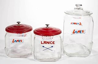 LANCE COUNTRY STORE GLASS JARS, LOT OF THREE