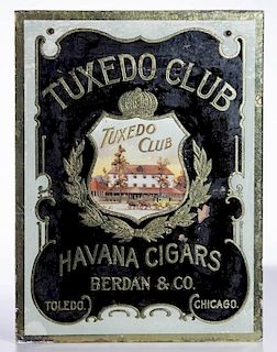 TUXEDO CLUB HAVANA CIGARS REVERSE-PAINTED ADVERTISING SIGN