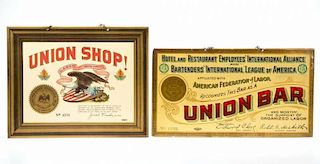 UNION TIN SHOP SIGNS, LOT OF TWO