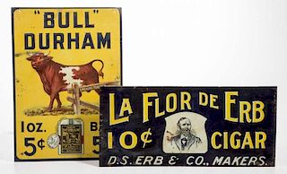 ASSORTED TOBACCO EMBOSSED TIN ADVERTISING SIGNS, LOT OF TWO