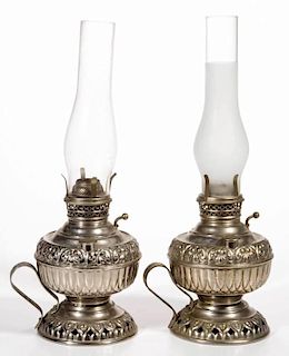 MILLER "THE TINY JUNO" NICKEL-PLATE FOOTED FINGER LAMPS, LOT OF TWO