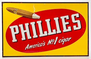 PHILLIES CIGARS EMBOSSED TIN ADVERTISING SIGN