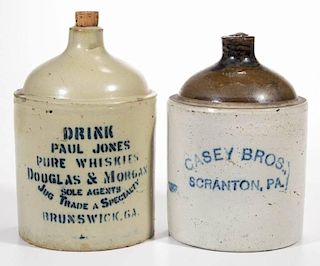 WHISKEY ADVERTISING STONEWARE JUGS, LOT OF TWO