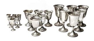 A Partial American Silver Stemware Service, International, Height of tallest 6 1/4 inches.