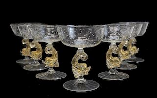 Venetian Gold Controlled Bubble Glass Compotes