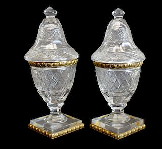 Pair of French Cut Crystal Vanity Jars